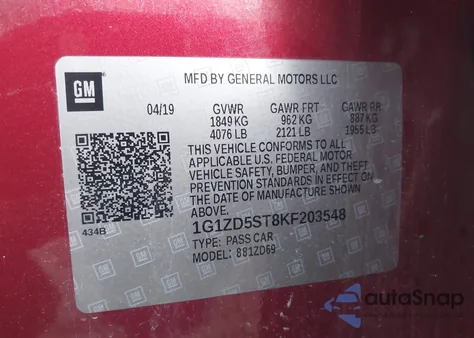 2019 Chevrolet Malibu Lt from USA, damaged, VIN 1G1ZD5ST8KF203548